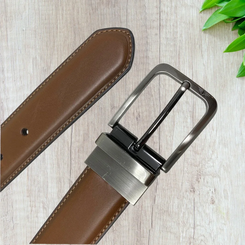 Dockers Brown and Black Reversible Dress Belt Men's Sz 38 Vegan Leather Nickel
